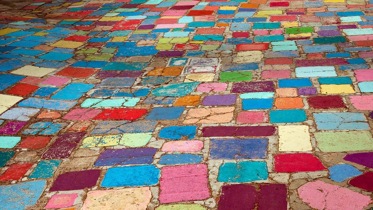 Multicolored cobblestones in the Spanish Village Art Center in Balboa Park, San Diego, California