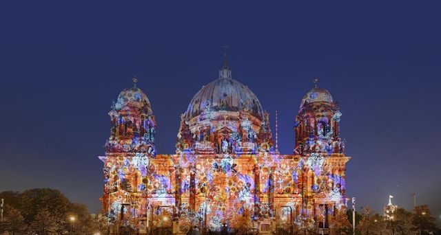 Berlin Cathedral with artful illumination during the Festival of Lights in Berlin, Germany