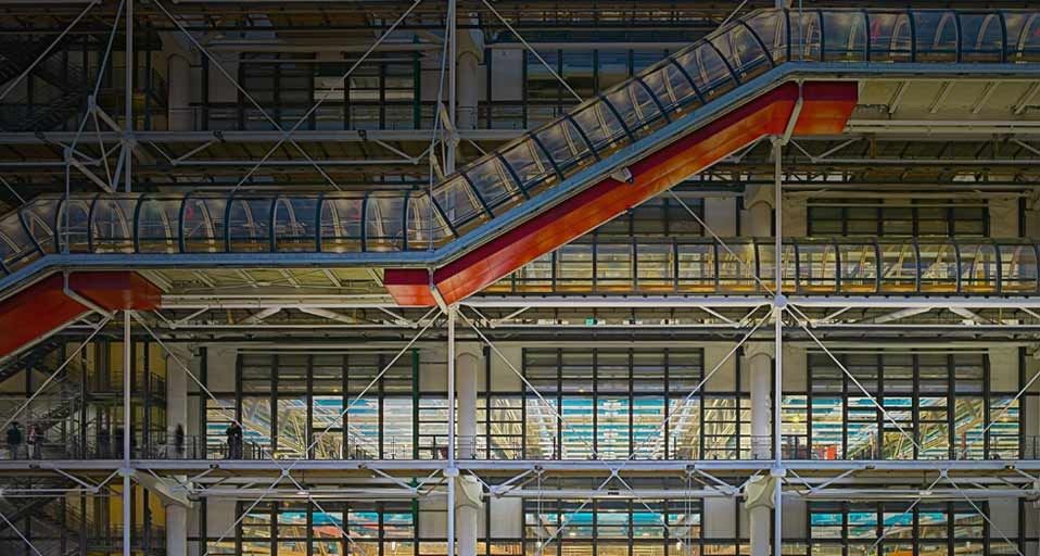 Exterior of the Pompidou Center modern art museum in Paris, France