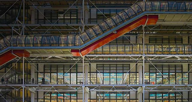 Exterior of the Pompidou Center modern art museum in Paris, France