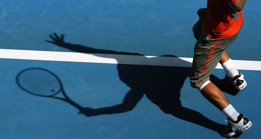 Rafael Nadal serves during his quarter-final match against Jarkko Nieminen on day nine of the Australian Open 2008 at Melbourne Park on January 22, 2008