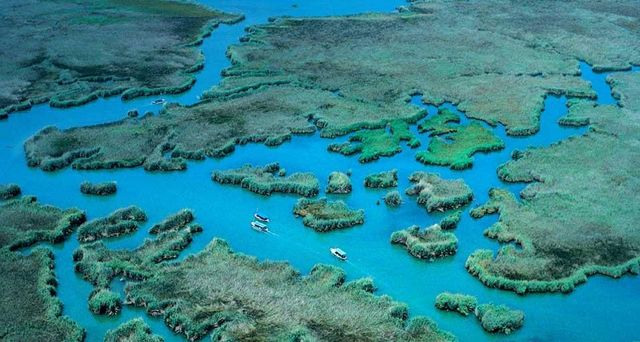 Aerial view of the Dalyan River delta near Dalyan, Turkey