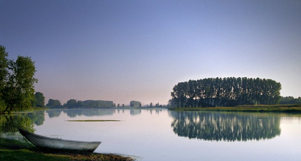 Bäume spiegeln sich im Altrhein bei Xanten, Nordrhein-Westfalen – Hans-Peter Merten/Robert Harding Picture Library/age fotostock ©