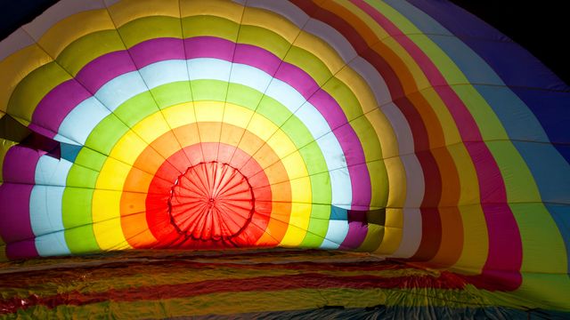 Inside a hot air balloon envelope during inflation at the Bristol International Balloon Fiesta