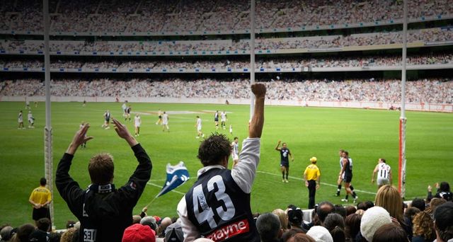 Supporters at AFL game, Melbourne Cricket Ground, Victoria, Australia