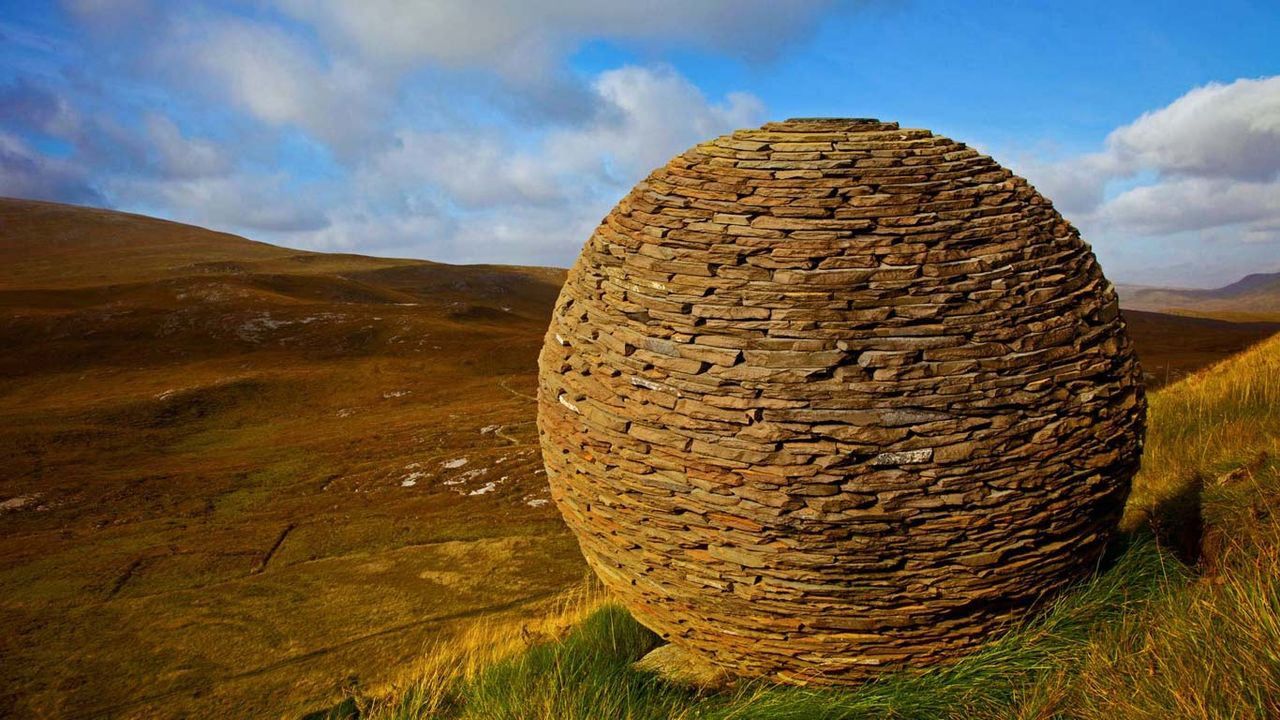 ‘The Globe’ sculpture by Joe Smith, Knockan Crag National Nature Reserve, Scotland 