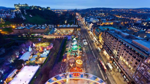 Christmas market on Princes Street, Edinburgh, UK