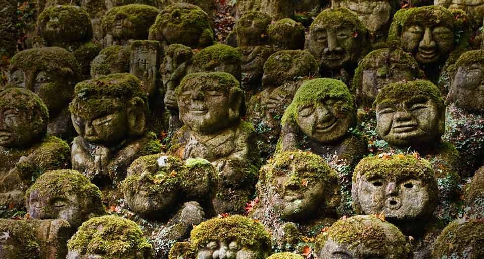 Stone statues in Otagi Nenbutsu-ji Temple in Kyoto, Japan