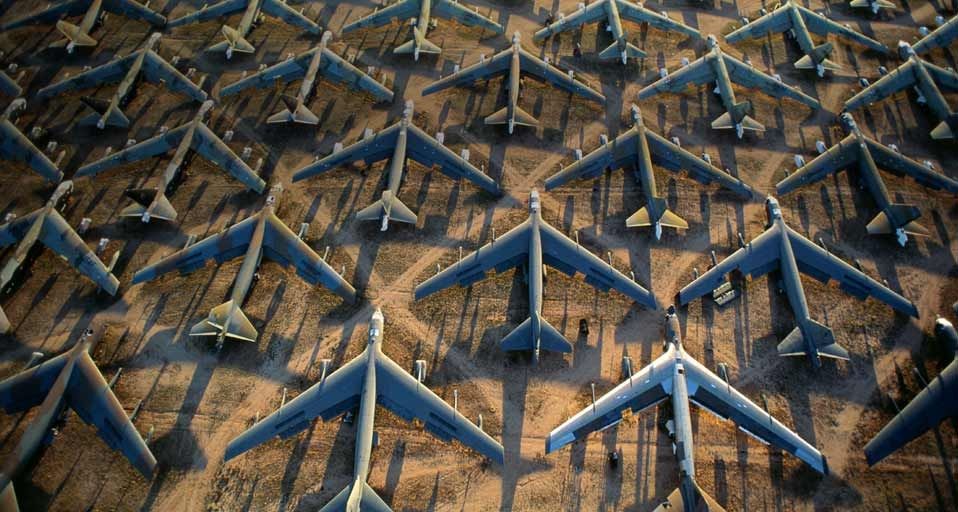 Jet aircraft on the tarmac of the Davis-Monthan Air Force Base in Tucson, Arizona
