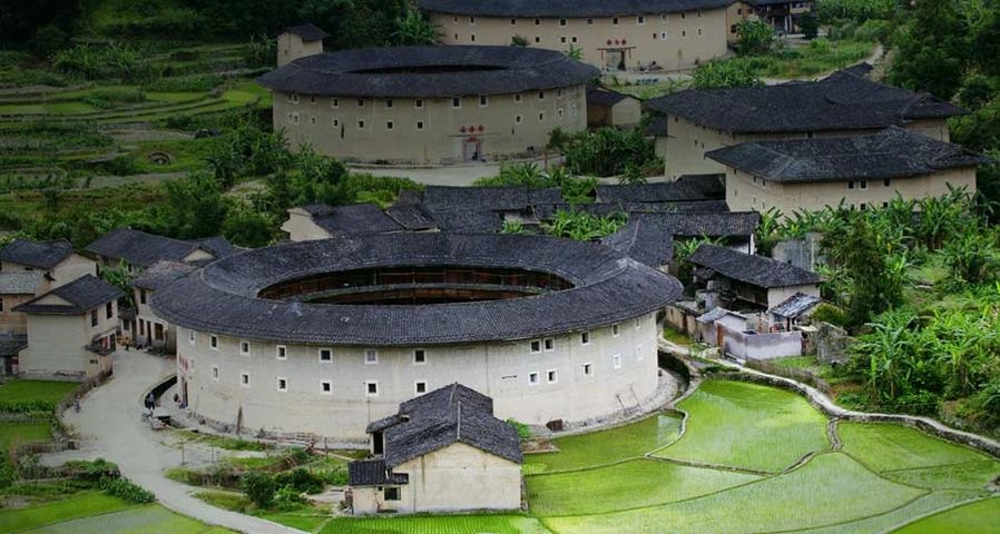 Hakka Tulou round earth buildings, Fujian Province, China