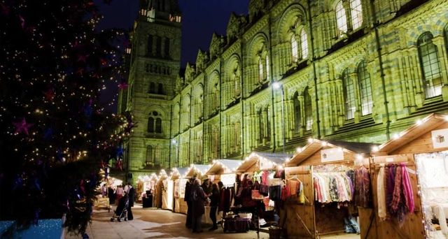 Christmas Market outside the Natural History Museum, London, England