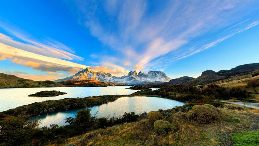 Clouds above Los Cuernos and Lake Pehoé  in Torres del Paine, Chile