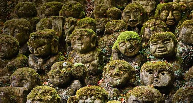 Stone statues in Otagi Nenbutsu-ji Temple in Kyoto, Japan