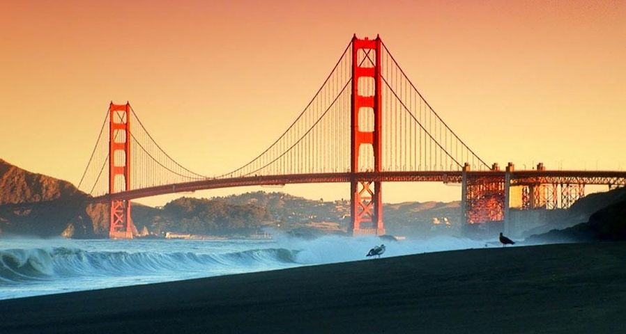 Sunset over Golden Gate Bridge in San Francisco, California