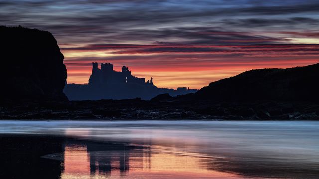 Tantallon Castle at sunset from Seacliff Beach, East Lothian