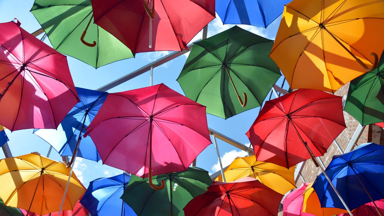 Art installation of umbrellas at Borough Market in London, England
