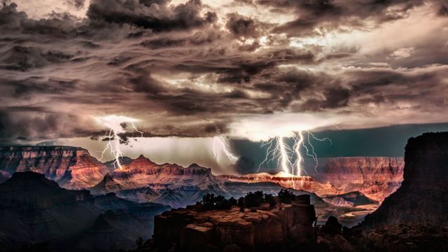 Lightning storm over Grand Canyon National Park, Arizona