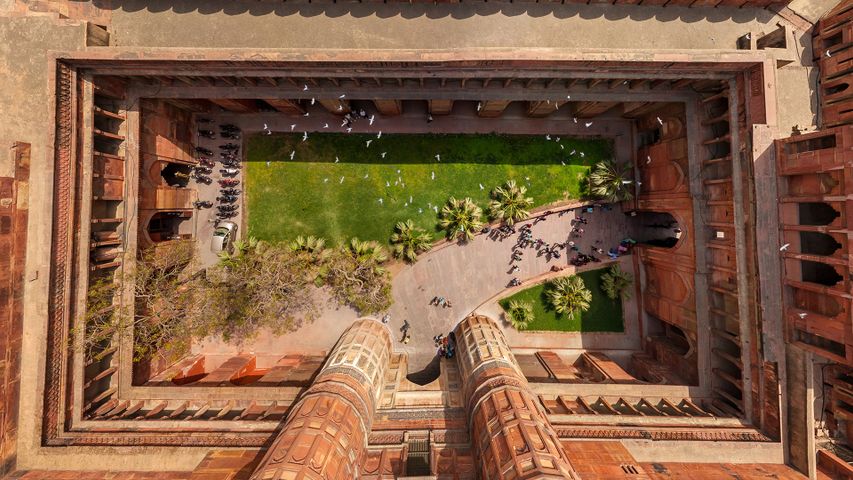 India Aerial view above of Agra Fort