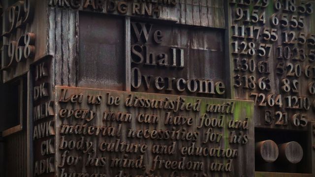 MLK memorial sculpture by William Tarr outside of Martin Luther King Jr. Educational Campus in New York City