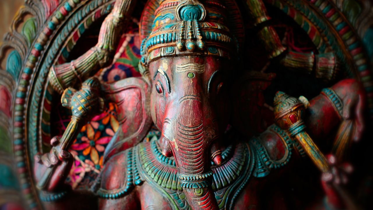 Detail of an old Ganesh sculpture, Karnataka