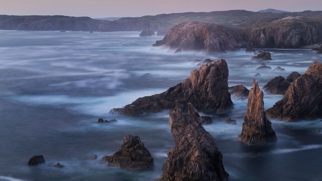Jagged coastal sea stacks at Mangersta, Isle of Lewis, Outer Hebrides