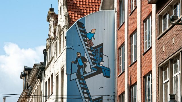 Route de la bande dessinée, peinture murale de Tintin de Hergé à Bruxelles