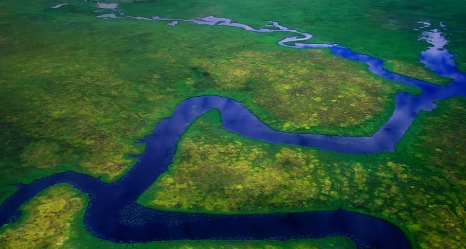 Meandering river near Cook Inlet, Anchorage, Alaska