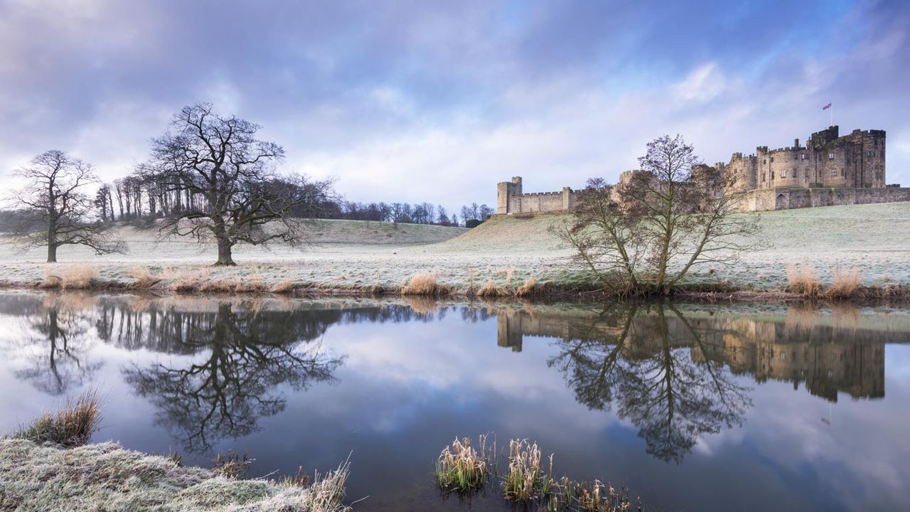 Château d’Alnwick un matin en hiver, Northumberland, Angleterre