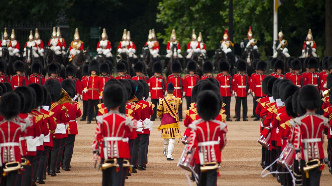 Guards Bands at Horse Guards Parade, London during Trooping the Colour 2014
