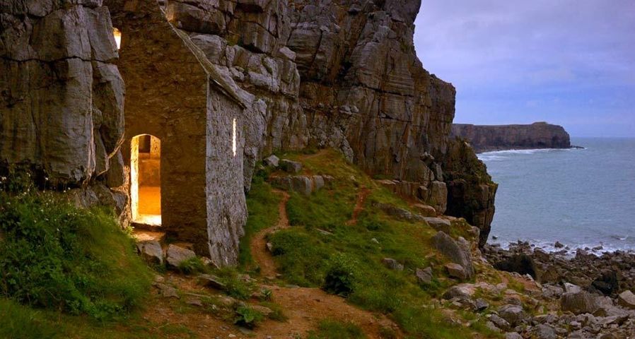 Saint Govan's Chapel in Pembrokeshire Coast National Park, Dyfed, Wales