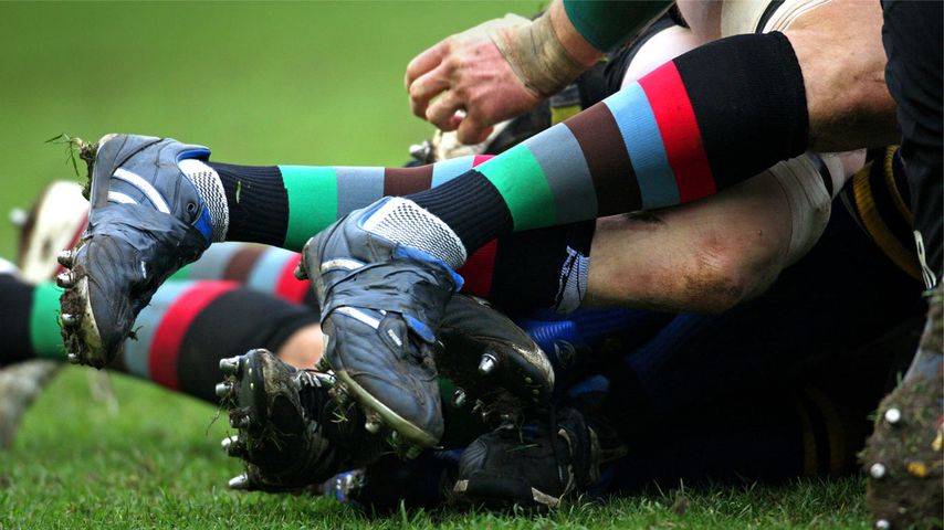Rugby Union, close-up of a scrum tackle