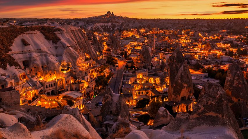 Vue de Göreme depuis une terrasse panoramique, Parc national de Göreme, Cappadoce, Turquie