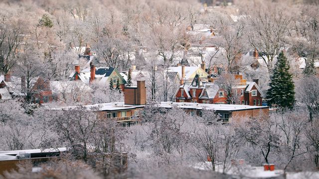 Areal view of Toronto cityscapes on a winter morning