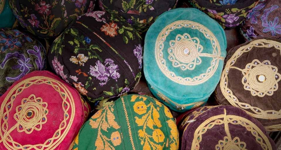 Yarmulkes for sale in a market