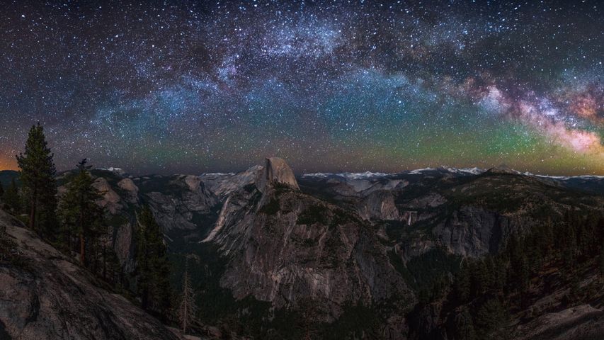 Milky Way rising above Half Dome in Yosemite National Park, California