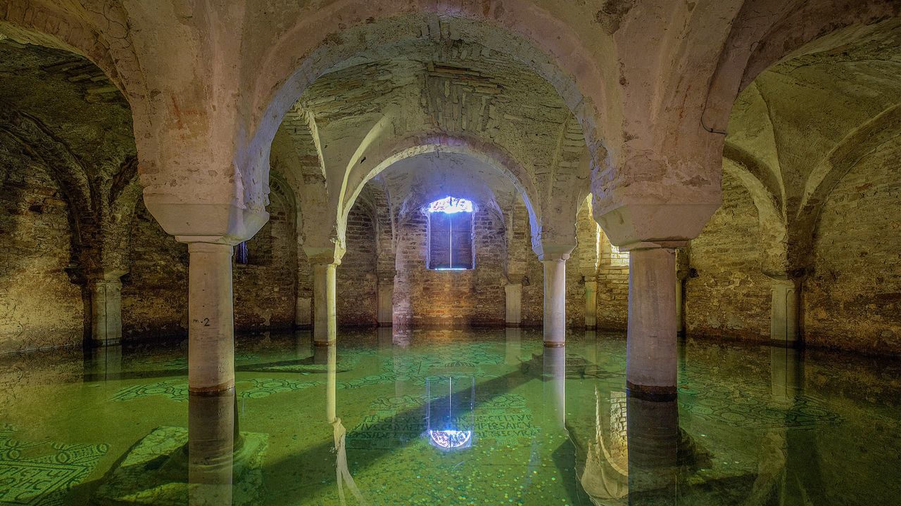 Flooded crypt, Basilica of San Francesco, Ravenna, Italy