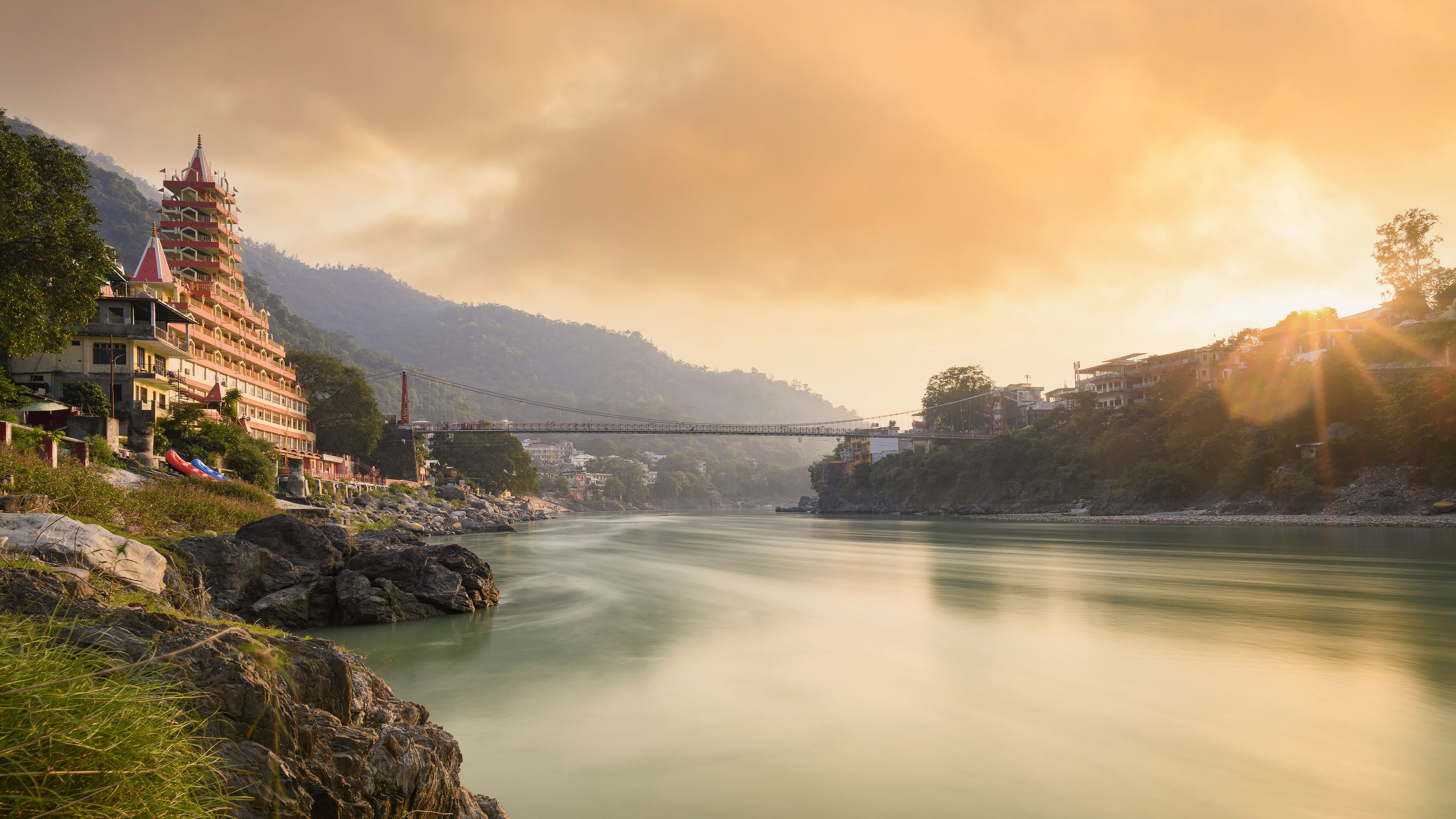 Rishikesh India by the Ganges River view from above over the bridge Stock  Photo - Alamy