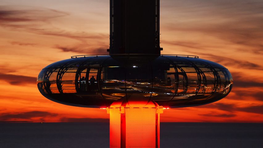 The British Airways i360 tower at dusk on the seafront of Brighton 