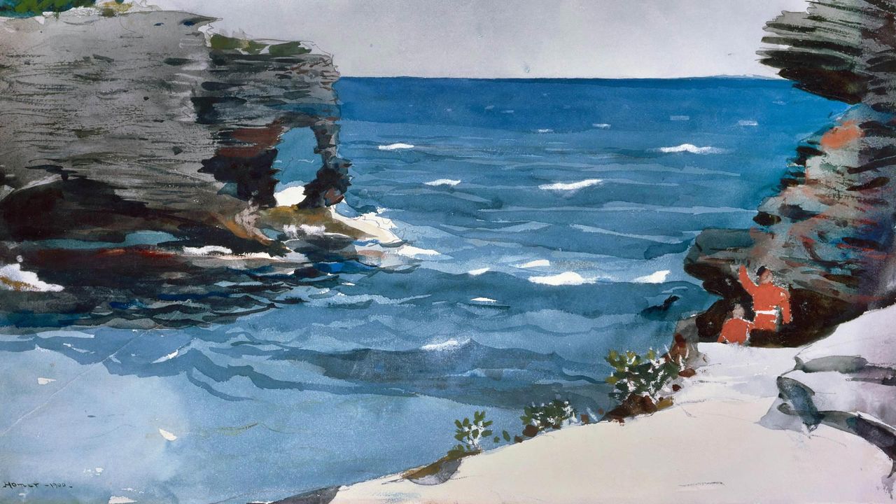 'Rocky Shore' watercolour by artist Winslow Homer, Bermuda, 1900. From the collection of the Museum of Fine Arts, Boston, USA 