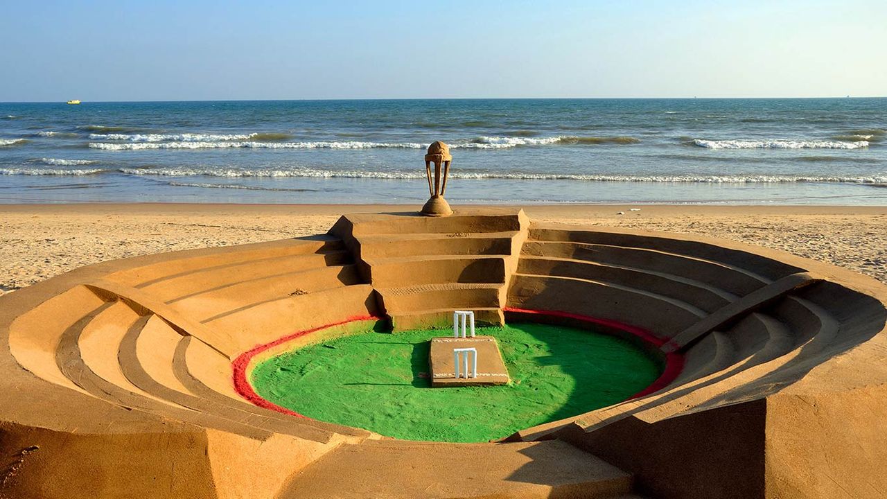 A cricket stadium made from sand in Puri, Odisha, India 