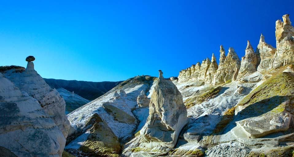 Hoodoo Valley with rock formations, Sirmilik National Park, Bylot Island, Nunavut, Canada