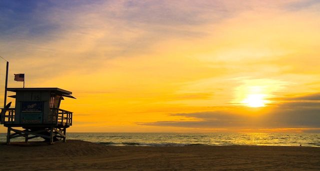 Sunset over Santa Monica Beach, California