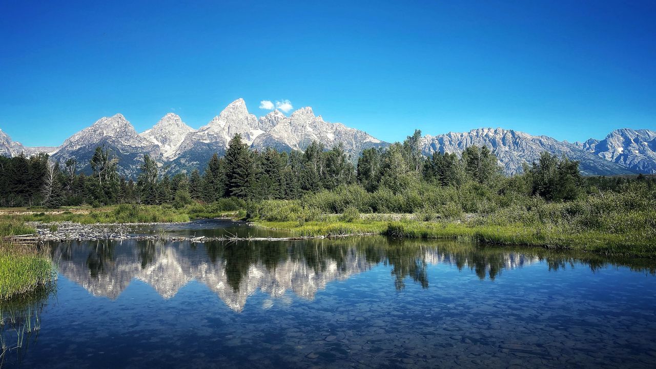 Snow-capped Teton Range River Reflection, Grand Teton National Park