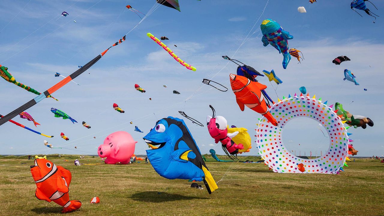 Bunte Drachen in Schillig, Wangerland, Niedersachsen