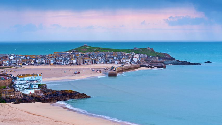 Porthminster Beach and St. Ives, Cornwall, England 