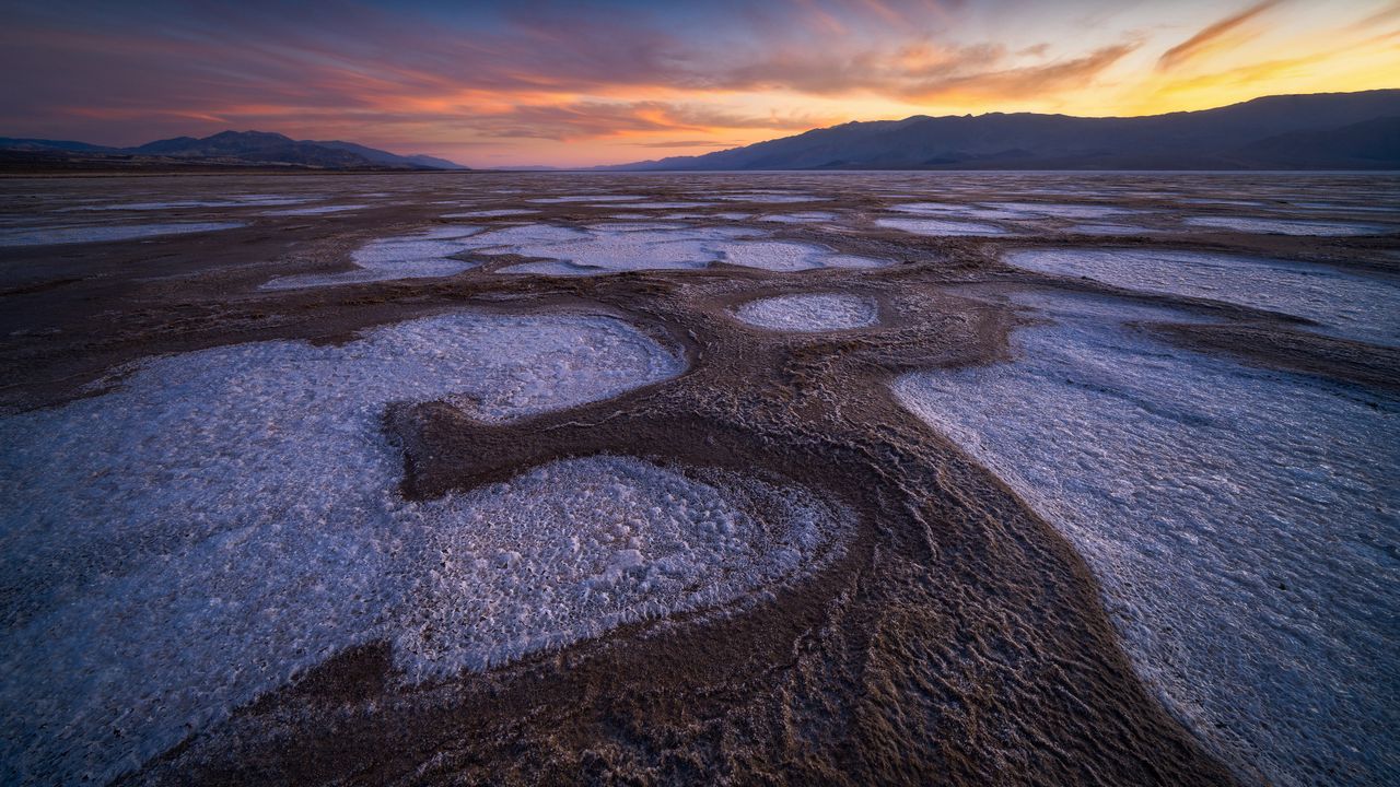 Salines dans le bassin Badwater, parc national de la Vallée de la Mort, Californie, États-Unis