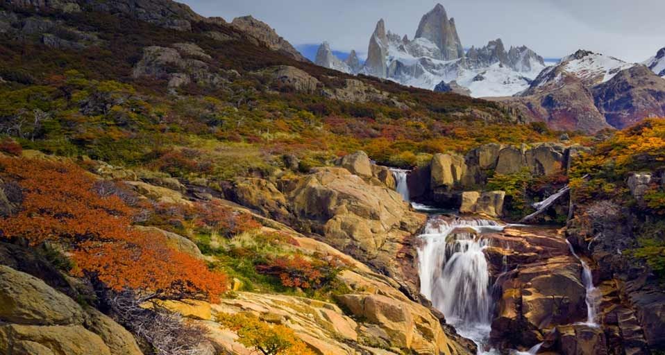 Waterfall on the Arroyo del Salto River below Mount Fitzroy, Argentina ...