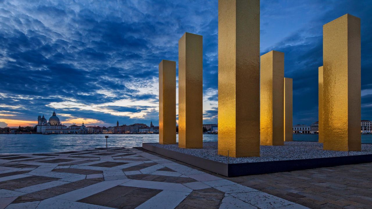 The Sky Over Nine Columns, by artist Heinz Mack, exhibited during the Venice Architecture Biennale, 2014 