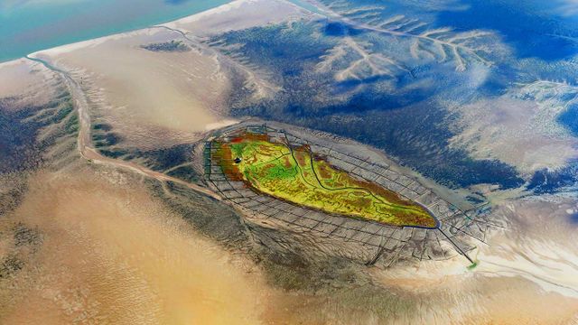 瓦登海域的北弗里西亚群岛中,Norderoog岛的鸟瞰图,石勒苏益格-荷尔斯泰因州,德国