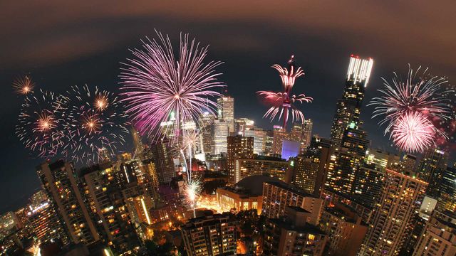 Fireworks over downtown Toronto on Canada Day